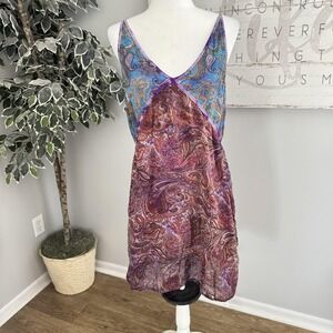 Raya Sun Dress Womens XL Purple Paisley Boho Sundress Slip V Neck Knee Length